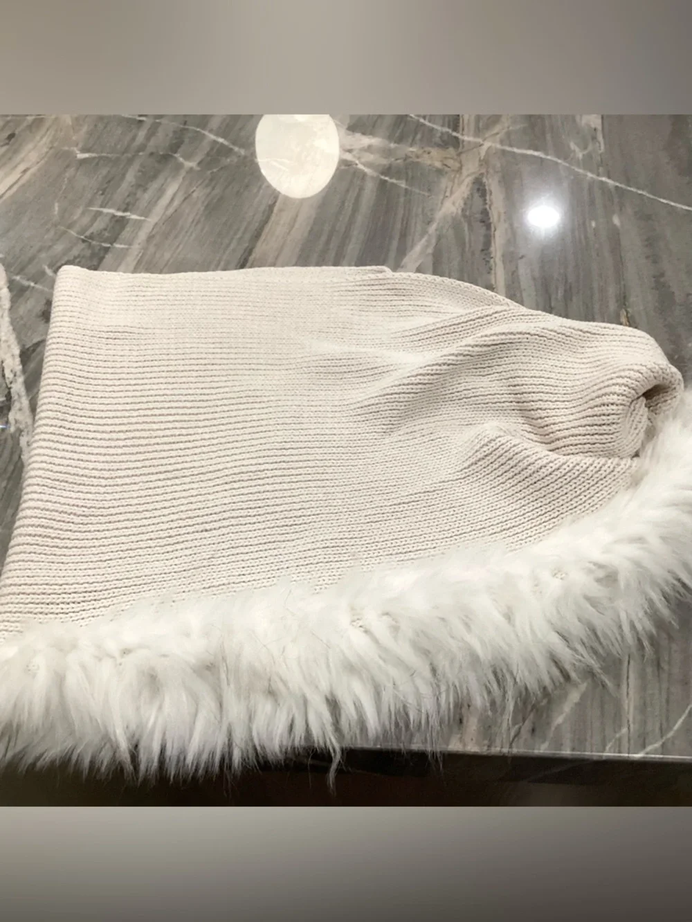 Cabi Cream Knit Twist Scarf with Faux Fur Trim